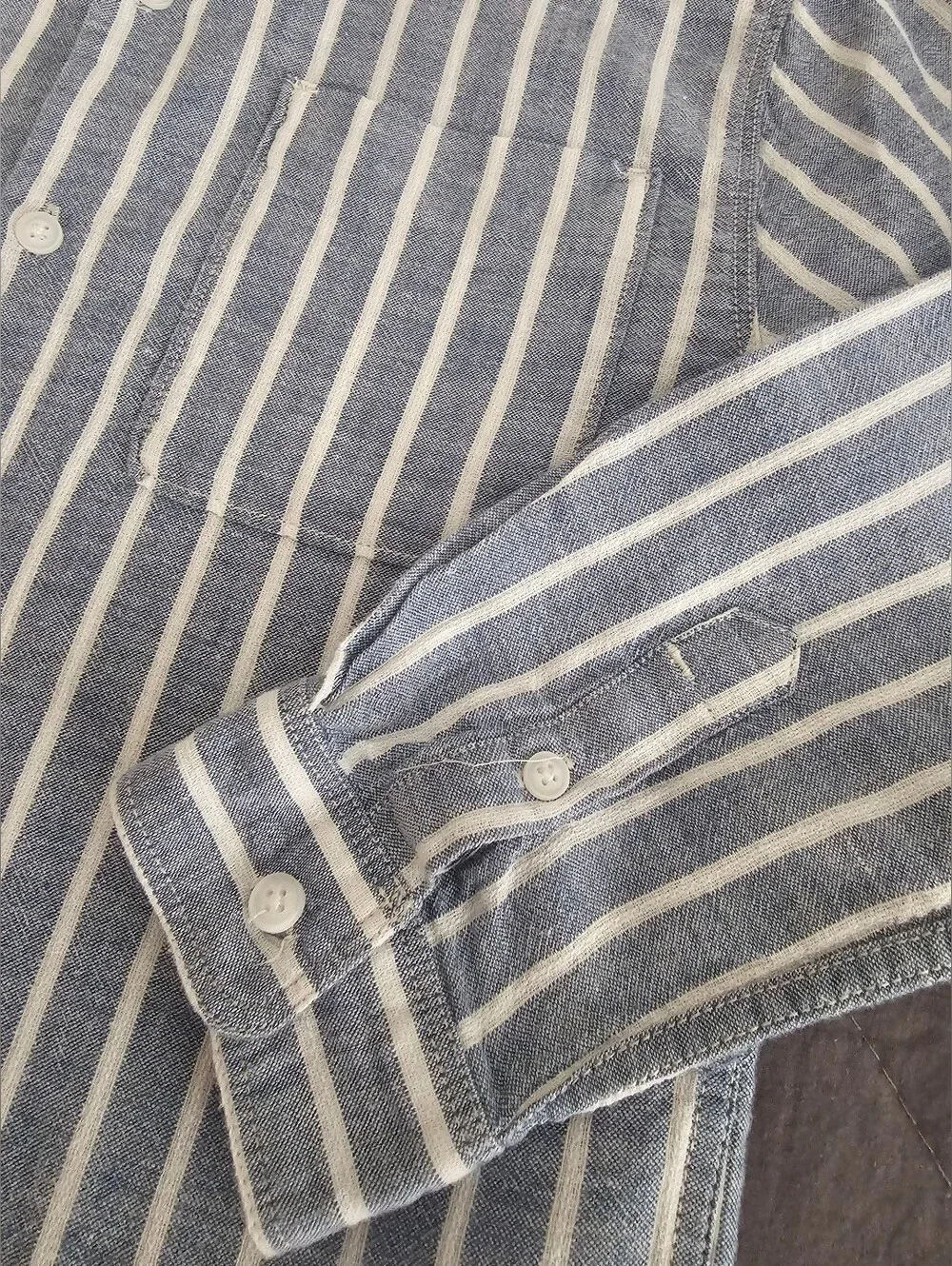 Zara Kids,  Linen Blend Blue and White Striped Button-Down Shirt, Size 6 Boys